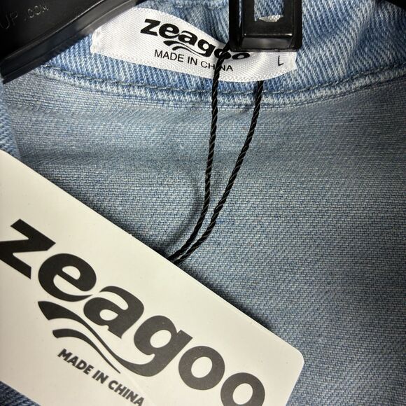 Women’s Denim Shirt Shacket Button Down Long Sleeves Sz L Cozy Oversized NWT - Picture 7 of 9